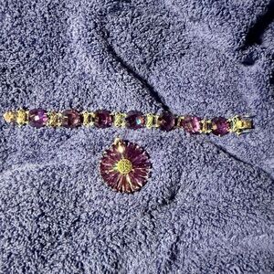 Elegant Purple and Silver Bracelet and Pendant Set